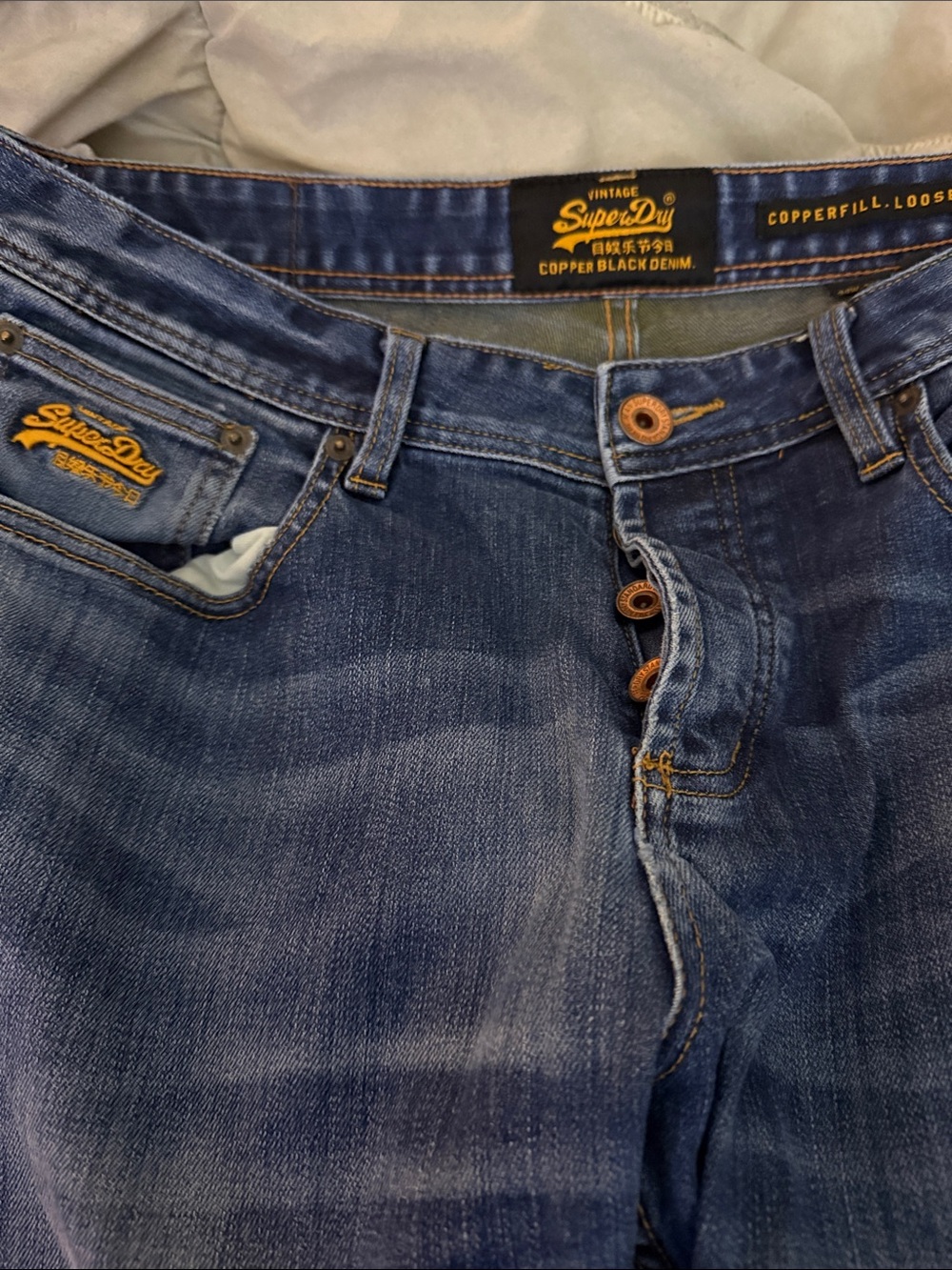 Superdry Men's Indigo Faded Copper-Trim Relaxed Jeans